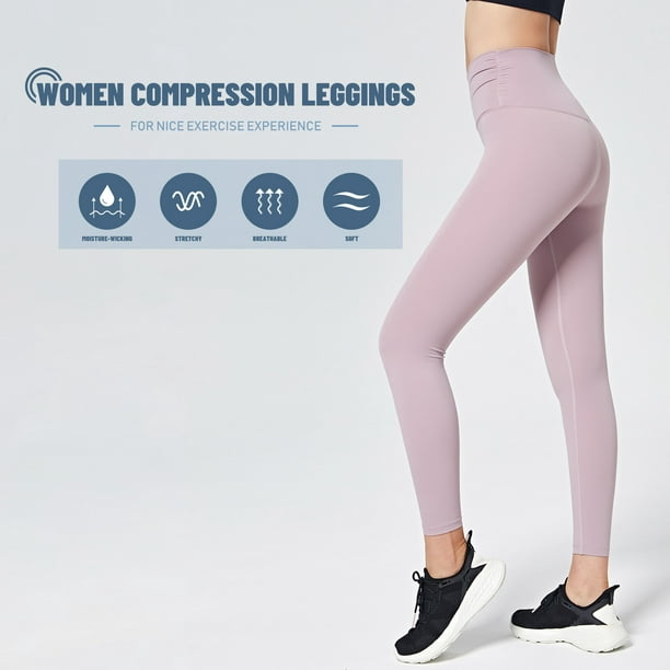 Women Compression Leggings High Waist Pocket Breathable Moisture-wicking Tights  Athletic Workout Running Yoga Pants 