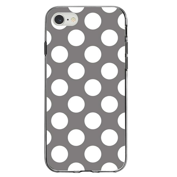 DistinctInk Clear Shockproof Hybrid Case for iPhone 7 8 SE (2020 Model) 4.7" Screen TPU Bumper Acrylic Back Tempered Glass Screen Protector - White & Grey Polka Dots