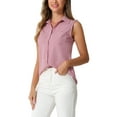 thumbnail image 4 of INSPIRE CHIC Women's Button Down Shirt Sleeveless Lapel V Neck Tunic Chambray Denim Top L Pink, 4 of 6