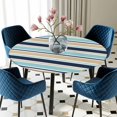 thumbnail image 5 of Elastic Fitted Round Tablecloth, Khaki Striped Waterproof Stretch Table Cover for 36"-44" Tables, Navy Blue Farmhouse Stripes Modern Abstract Art Washable Outdoor Tablecloths for Patio, Picnic, 5 of 9