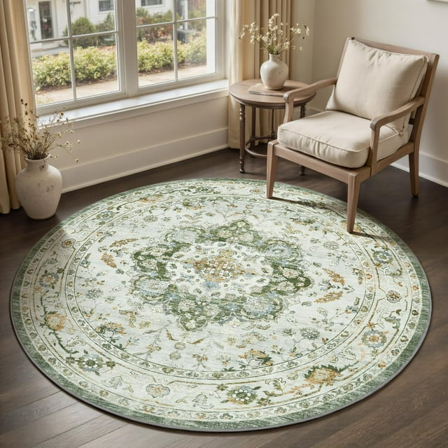 x Area Rug Washable Rugs for Living Room Rug for Bedroom Non Slip Vintage Floral Carpet for Dining Room Playroom Office
