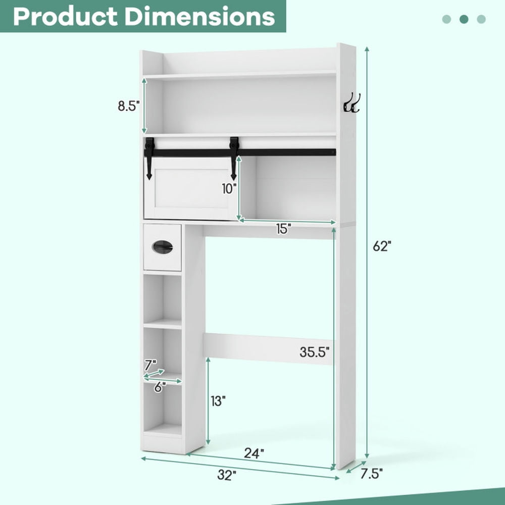Finihen Toilet Storage Cabinet, Bathroom Cabinet Organizer, Over The Toilet Storage Cabinet with Sliding Barn Door and Adjustable Shelves, for Bathroom, White