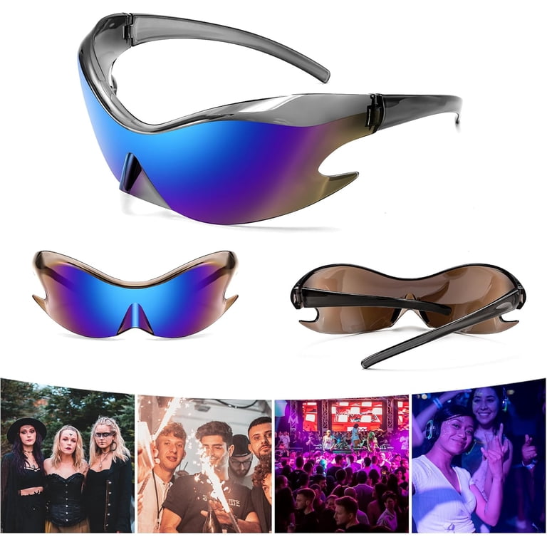 FEISEDY Futuristic Sunglasses, Fashion Alien Y2K Wrap Around  display picture 3