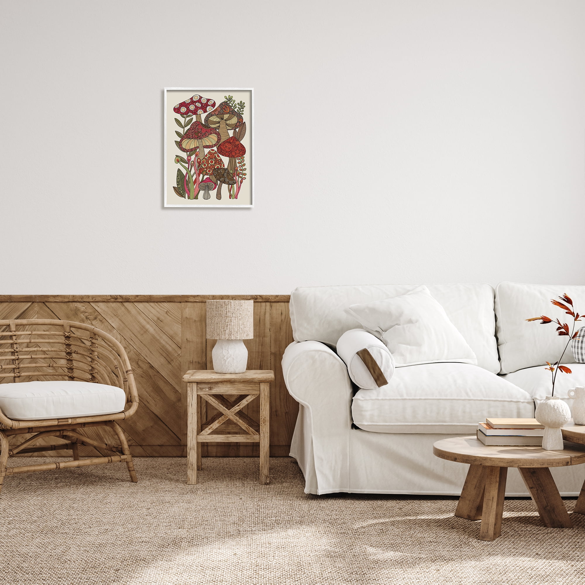 Stupell Industries Layered Mushrooms Nature Botanicals Intricate Floral Patterns Graphic Art White Framed Art Print Wall Art, Design by Valentina Harper