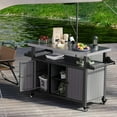 thumbnail image 7 of YODOLLA Outdoor Bar Cart with Rattan Storage Cabinet, Outdoor Prep Table Grill Cart with Rolling Wheels, Gray, 7 of 7