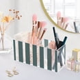 thumbnail image 5 of Pen Holder 4 Compartments Acrylic Pencil Cup Desktop Makeup Organizer Office Supplies Dark Green and White Striped, 5 of 7
