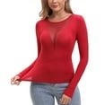 thumbnail image 4 of Syhzlz Women Long Sleeve Tops, Sexy See Through Slim Fitted T-shirt, Deep V Stretchy Crew Neck Tee, 4 of 7