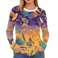 thumbnail image 5 of Mardi Gras Shirts for Women Glitter Carnival Crew Neck Tunic Tops Sequins Long Sleeve Gold Graphic Tee Purple Pink M, 5 of 6