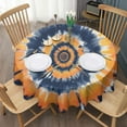 thumbnail image 3 of Orange Blue Tie Dye Mandala Pattern Round Tablecloth 60"x60",Wrinkle Wipeable Table Cloth for Kitchen Dining Room Picnic Patio Party, 3 of 6