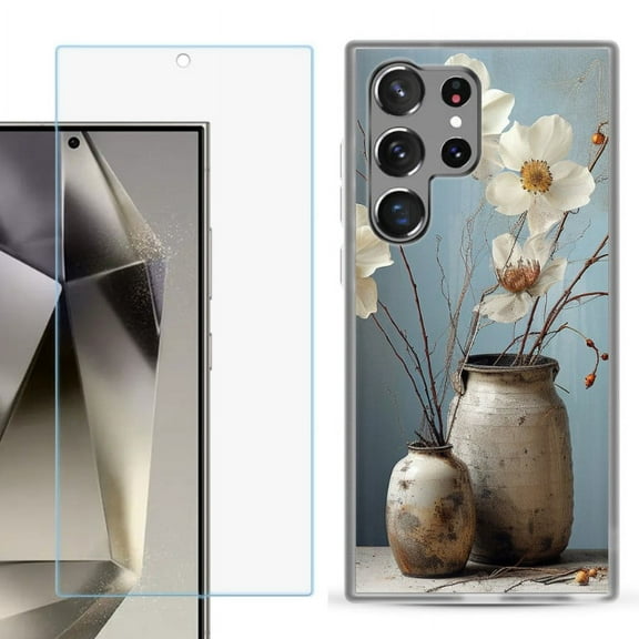 OneToughShield ® Compatible with Samsung Galaxy S24 Ultra, Shockproof Phone Case, with Tempered Glass Screen Protector - Flower Sensation