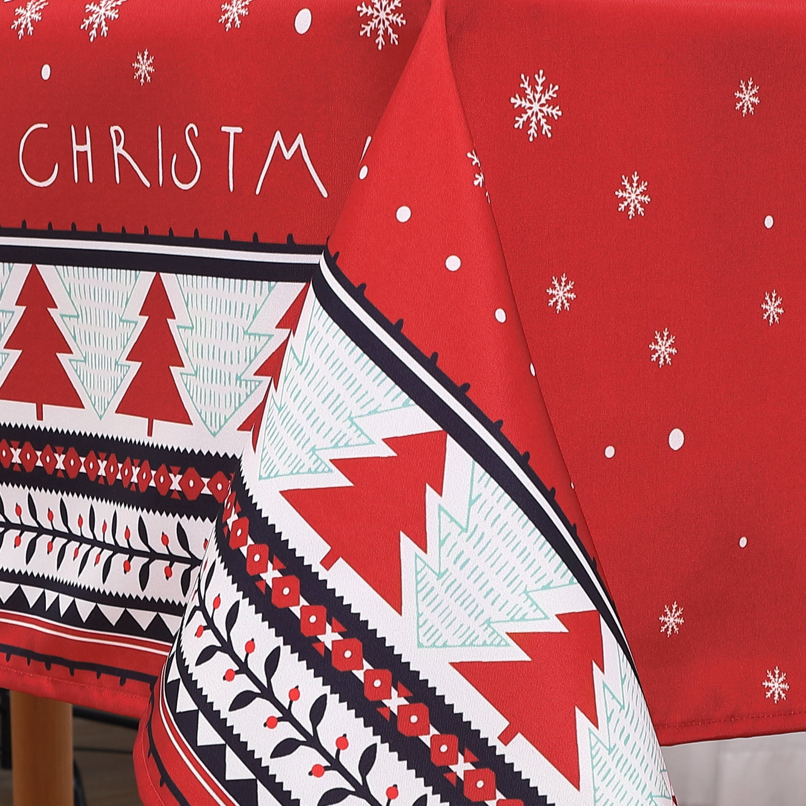Christmas Table Cloth Xmas Tree with Red Background Tablecloth