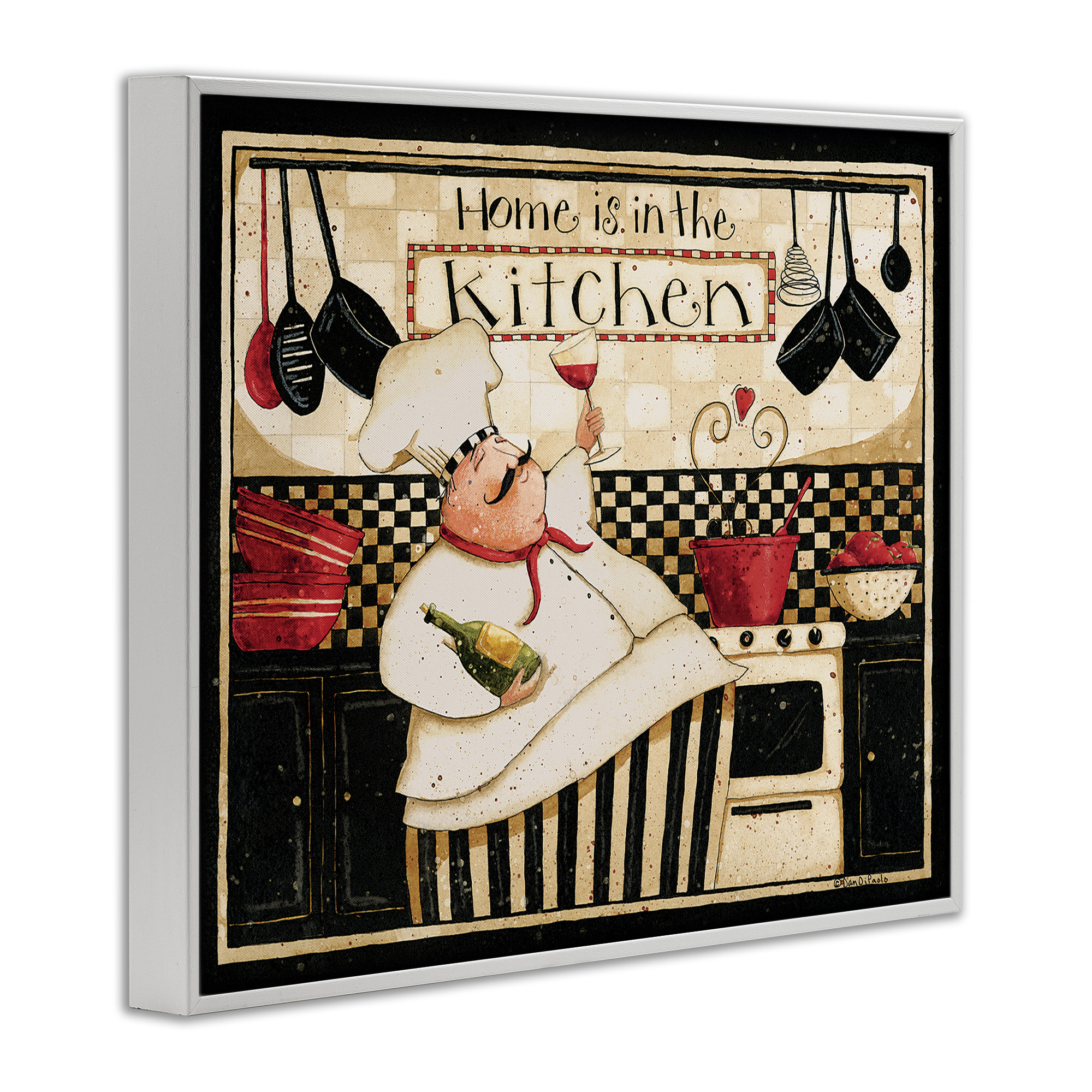 Stupell Industries Happy Chef Kitchen Phrase Food & Beverage Painting White Framed Art Print Wall Art, 14 x 11