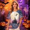 thumbnail image 6 of Halloween Shirts for Women Spider Castle Loose Fit Henley Funny Blouse Pumpkin Graphic Short Sleeve Vintage Fall Tees 3XL, 6 of 7
