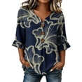 thumbnail image 2 of Dolkfu Button Blouses for Women Dressy Casual Elbow-Length Retro Vintage V-Neck Multicolor Tops Flowers Refined Blouses & Tops Multicolor,S, 2 of 5