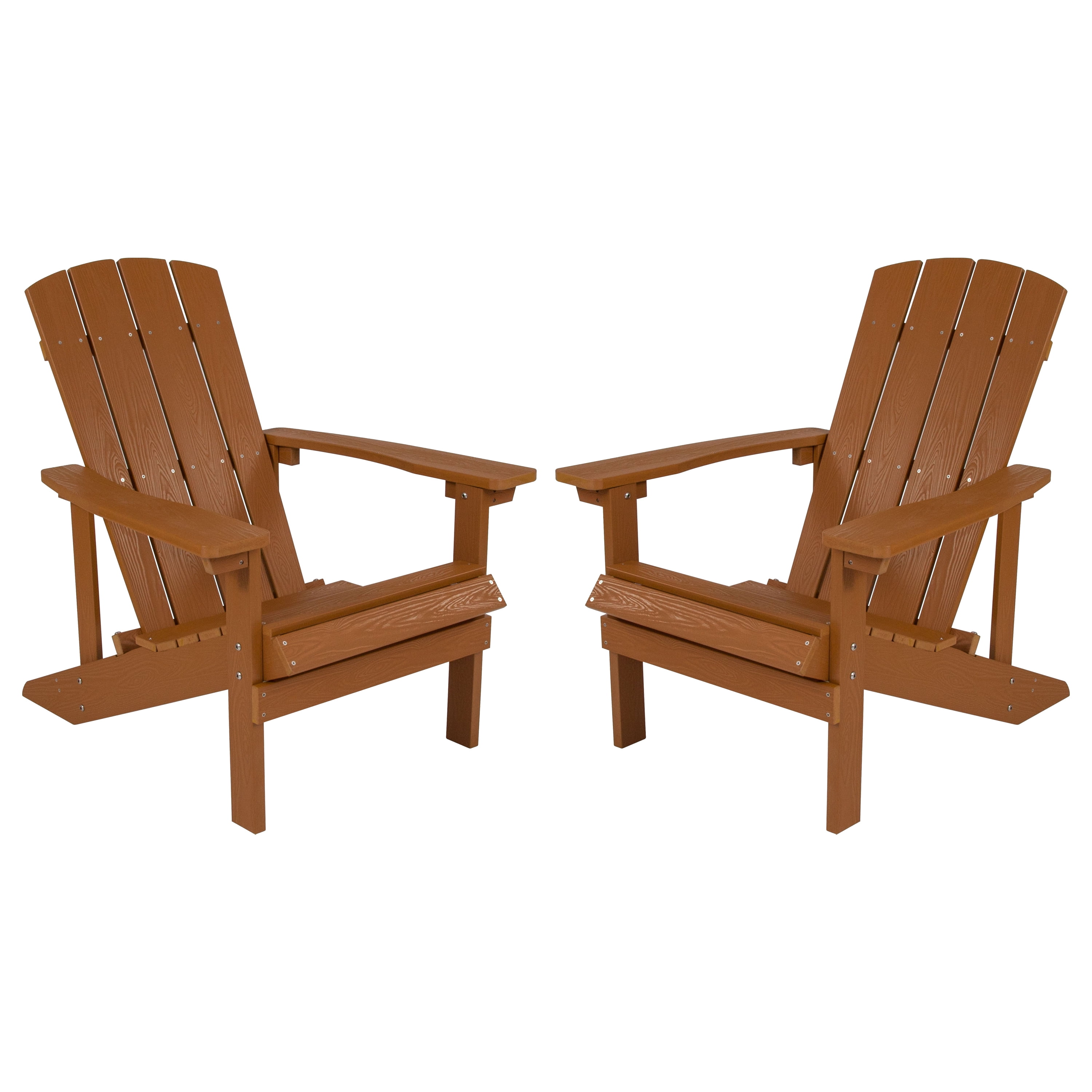 Emma + Oliver Set of 2 Outdoor Teak All-Weather Poly Resin Wood Adirondack Chairs