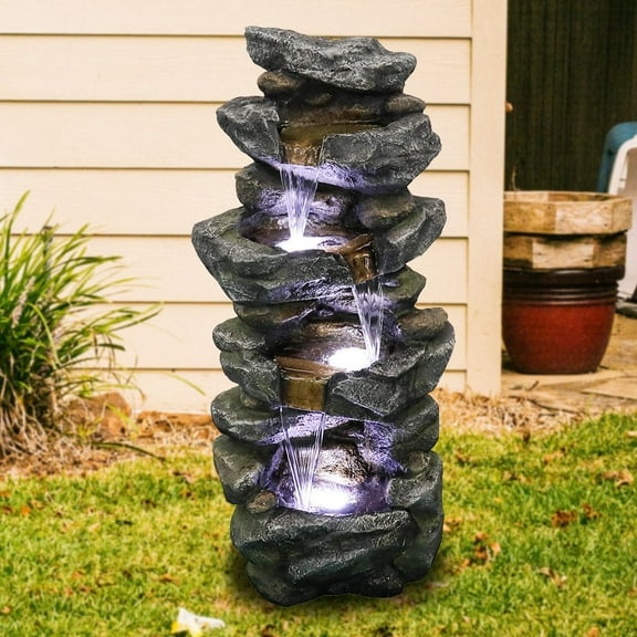 Willwolf 40'' Electric Resin Water Fountain with LED Lights for Garden Patio Lawn Porch Yard
