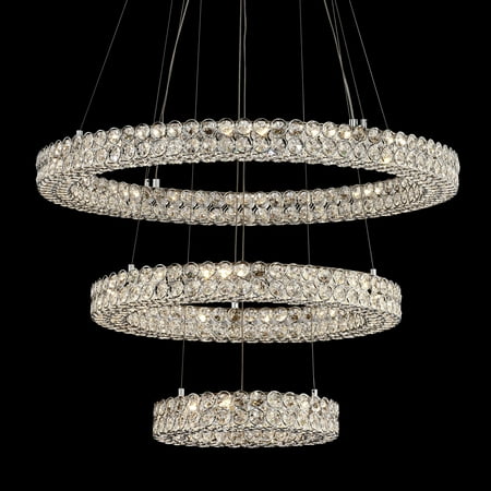 

Inspire Me Home Chrome Pendant Chandelier 27 1/2 Wide 3-Light Modern LED Tiered Crystal Ring for Dining Room House Kitchen
