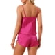 thumbnail image 3 of Conjuntos de pijamas de satén para mujeres INSPIRE CHIC, top de tirantes con pantalones cortos, 2 piezas, ropa de dormir, conjunto de pijama de seda, XS, rojo rosa, 3 of 5