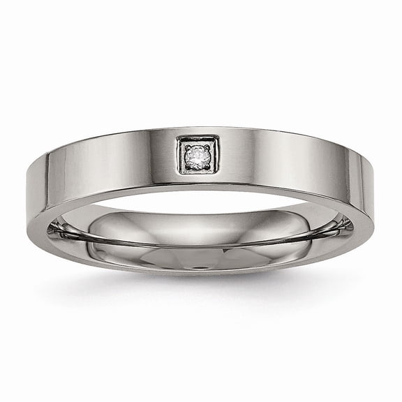 4mm Titanium Polished Flat Comfort Back Cubic Zirconia Ring - Size 6.5