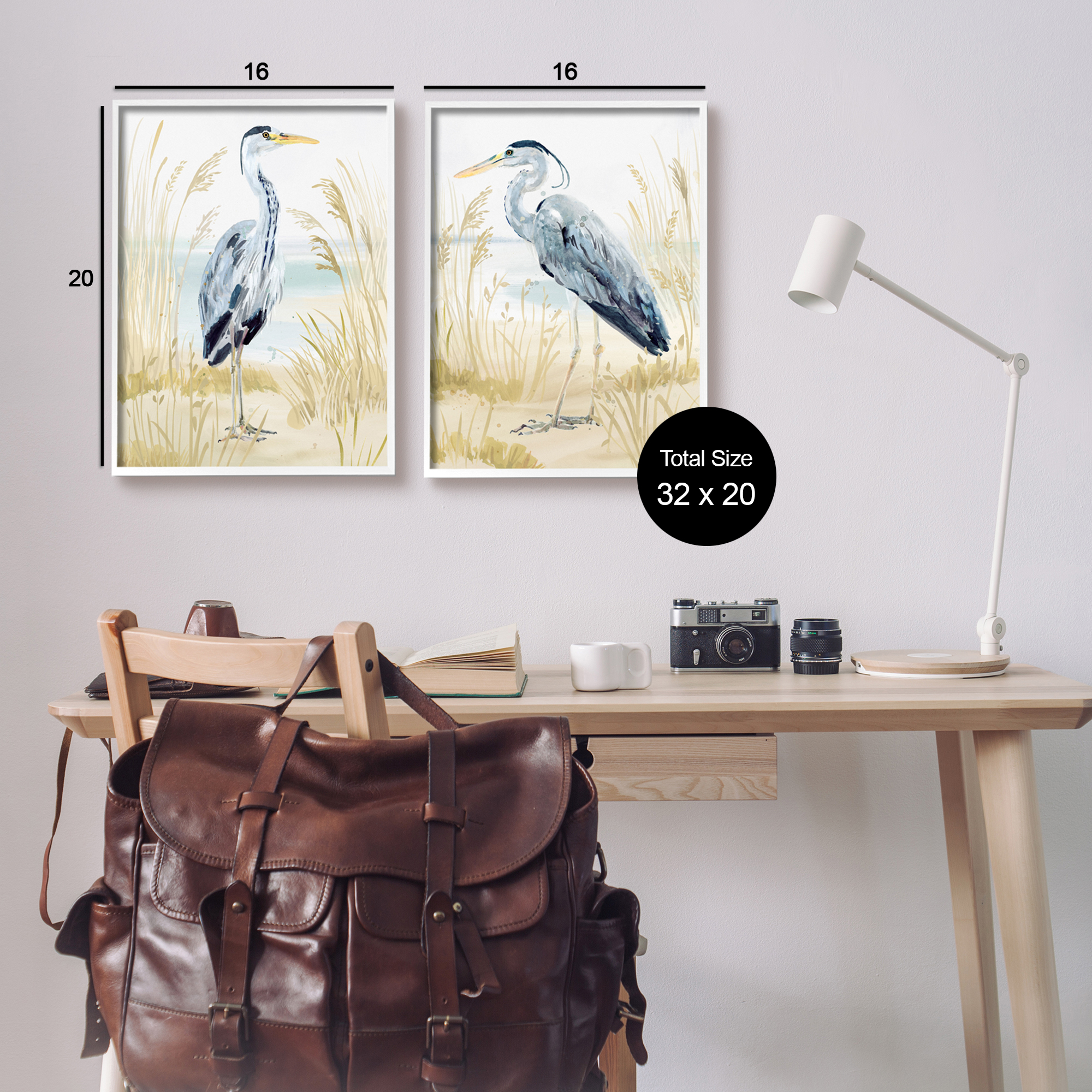 Stupell Industries Heron & Beach Reeds Animals & Insects Painting White Framed Art Print Wall Art, 16 x 20