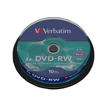 Verbatim DataLifePlus 10 Pack DVD-RW Discs 4.7GB 4x Rewritable Discs Matte Silver For Video Recording and Data Storage (Spindle)