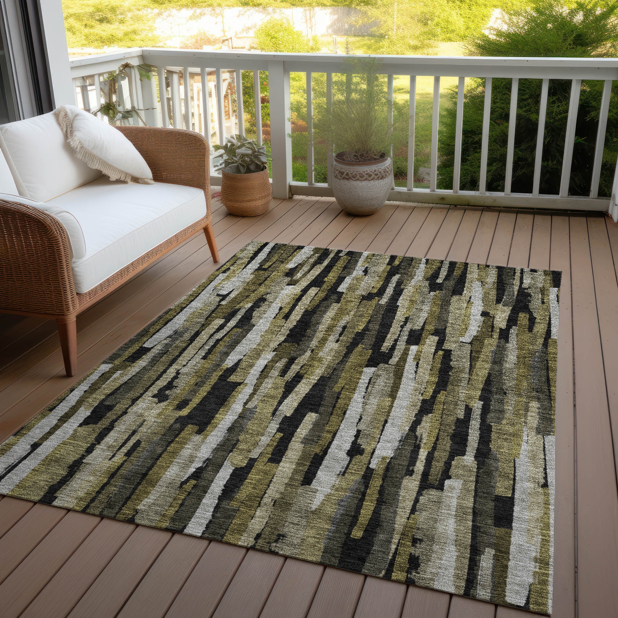 Addison Rugs Chantille Indoor/Outdoor Transitional Stripes Brown Washable Rectangle Rug, 8' x 10'