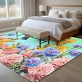 thumbnail image 4 of 5'x7' Area Rugs, Teal Green Hummingbirds Indoor Outdoor Area Rug for Living Room Bedroom, Spring Watercolor Flowers Plant Washable Bathroom Rugs Kitchen Floor Carpet Mats Home Decor Aesthetic, 4 of 8