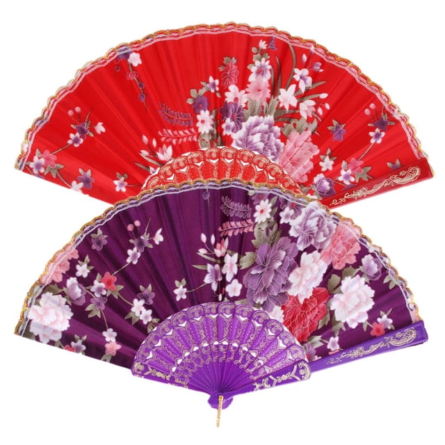 plegable estilo dulce,Ventiladores plegables estilo dulce,Ventiladores de mano mujer,Ventilador plegable Colth, plegable rojo violeta, de Plástico Oriental
