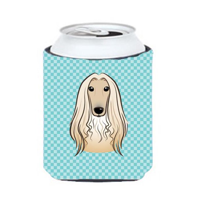 Checkerboard Blue Afghan Hound Can Or Bottle Hugger, 12 Oz.