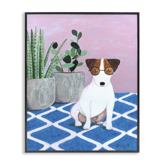 Stupell Industries Cottage Dog With Plants Black Framed Giclee Art, 11 x 14, by Sally B