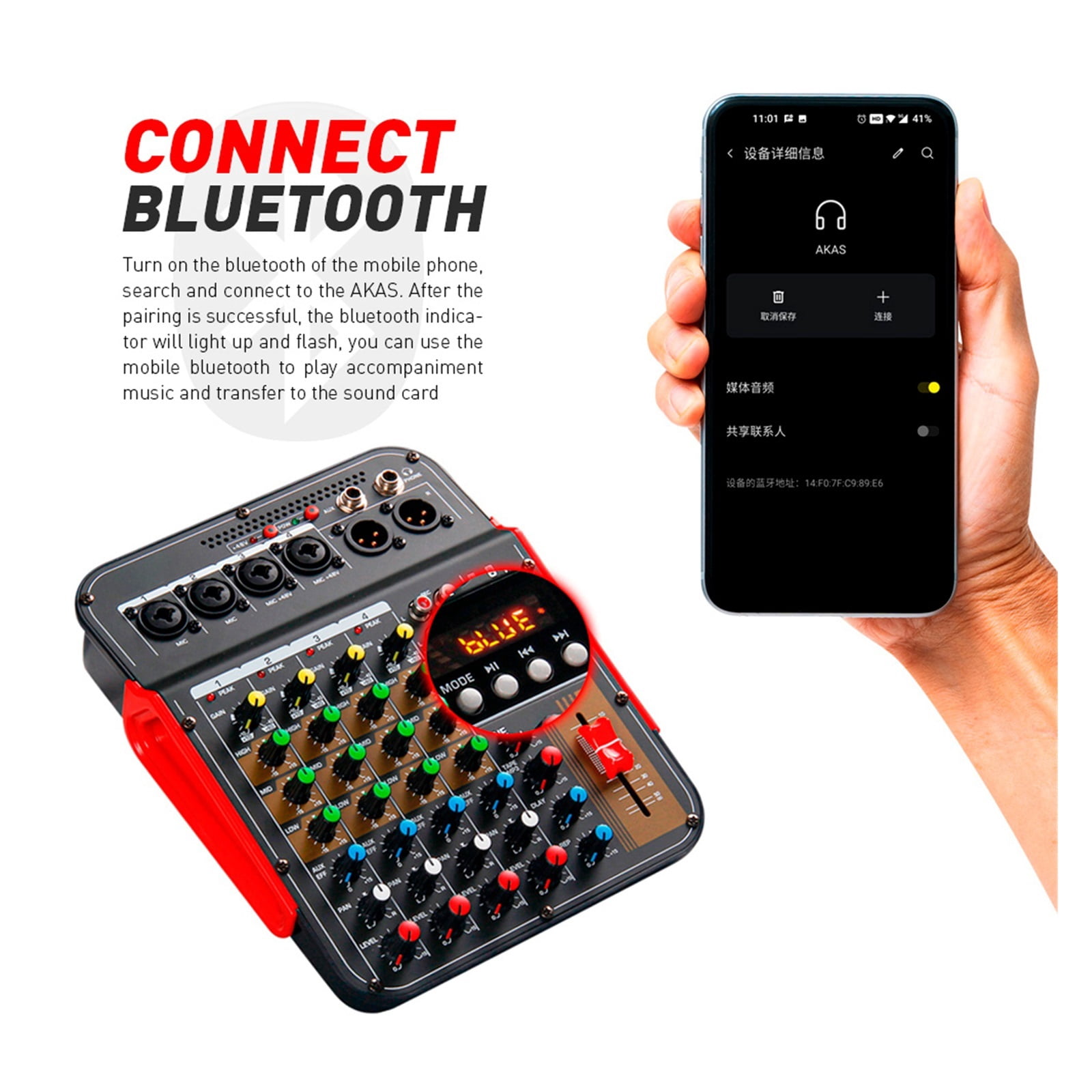 Mixer DJ Consoler 6 Channel DM4 With 48V Phantom, Bluetooth , USB To Recording , Sound Mixing Console ,Easy to Operate