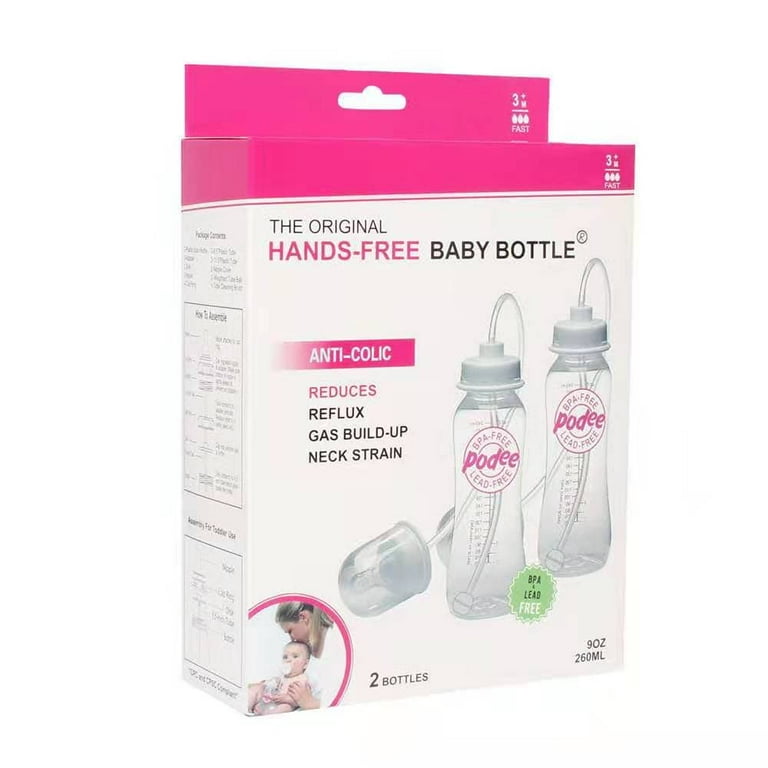 Pop Yum Bottles 2-Pack Hands-Free Baby Bottles (4oz) Anti-Colic