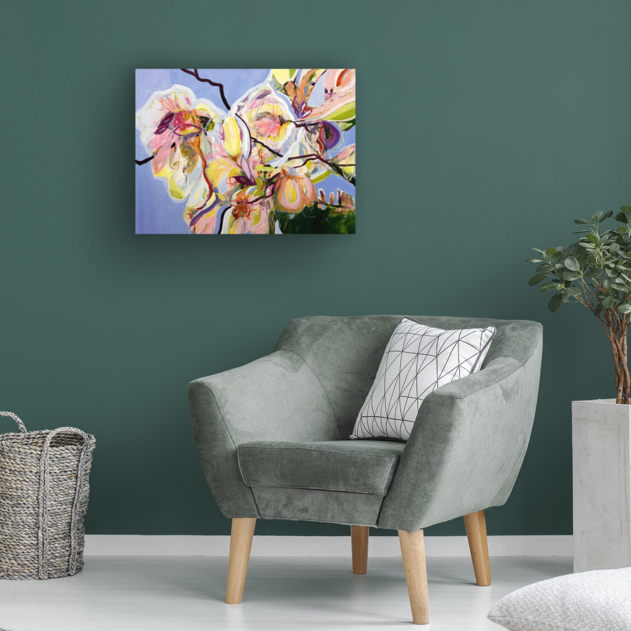 Canvas Wall Art - Kati Bujna 'Cool Spring Blues with Magnolia' Wall Art for Living Room, Bedroom, or Office Décor by Trademark Fine Art - 19 x 14 Inches