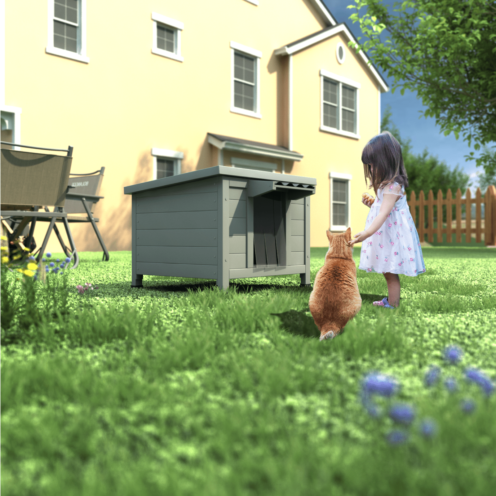 TIMHAKA Outdoor Cat House, Weatherproof Shelter for Cats, Dogs & Rabbits, Durable Shelter for Garden, Patio & Backyard, Gray