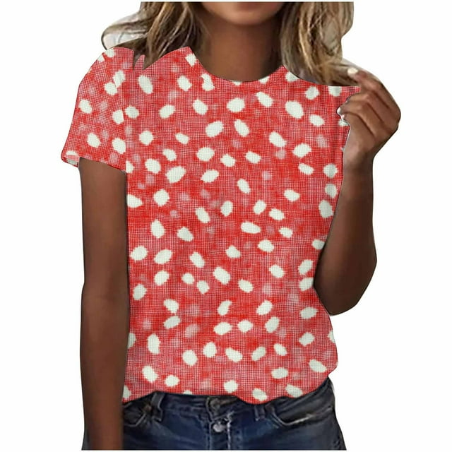 Pisexur Hauts pour Femmes Blouses Décontractées Mode Été Imprimé Manches Courtes Col Rond, Multicolore, L