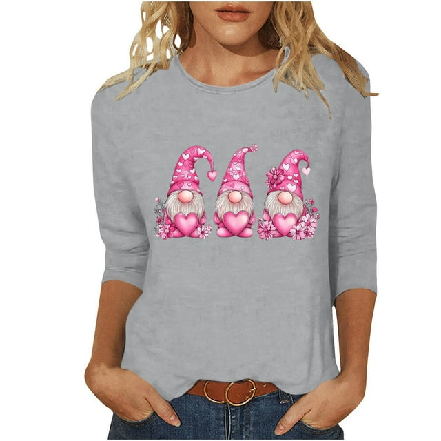 RXMEKW Haut à Manches 3/4, T-Shirt Décontracté pour Femme à Imprimé de Jour, Col Rond, Manches Trois Quarts, Coupe Ample, pour Usage Quotidien