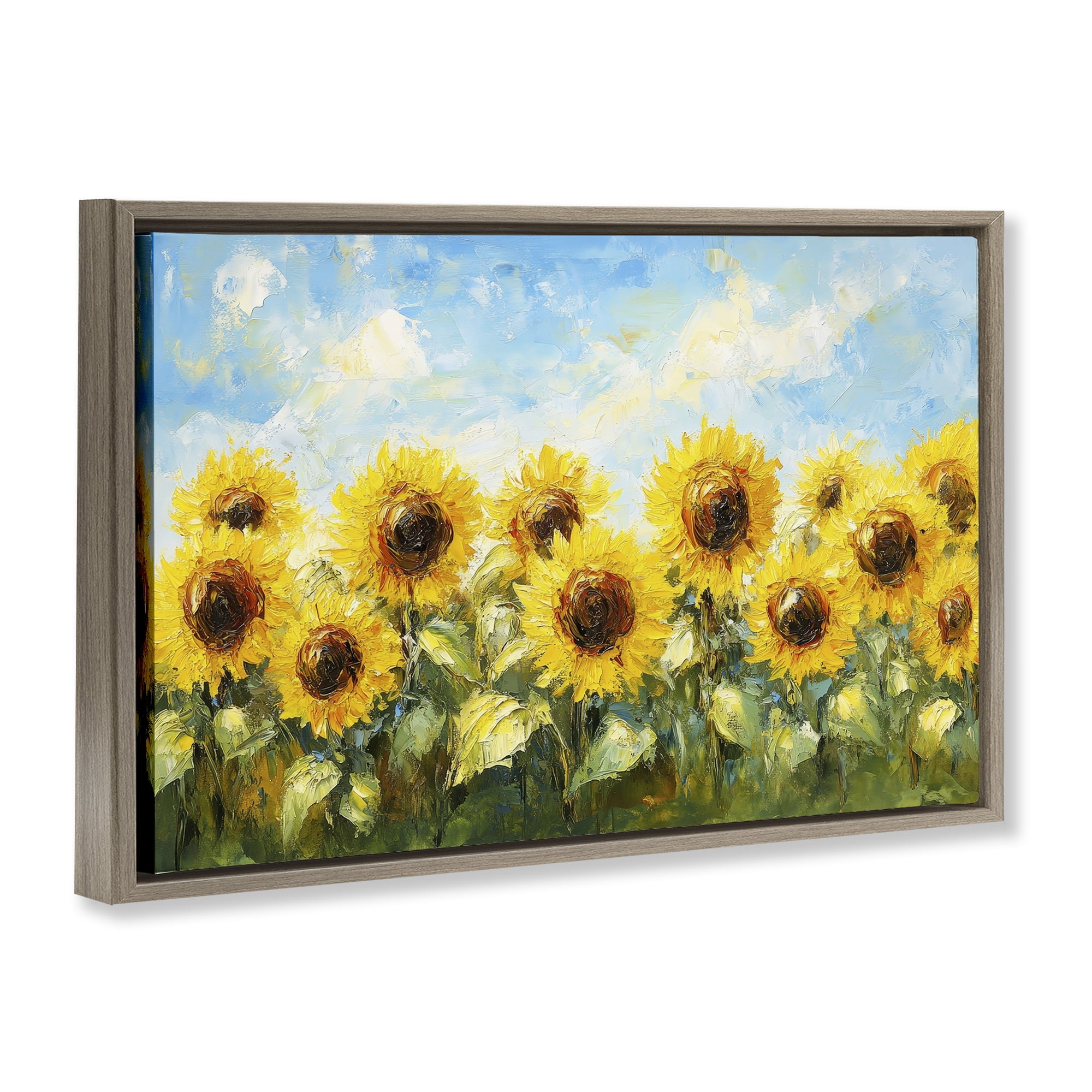 Stupell Industries Impressionist Sunflowers Horizon Brown Framed Floater Canvas Wall Art, design by Petal Prints Design
