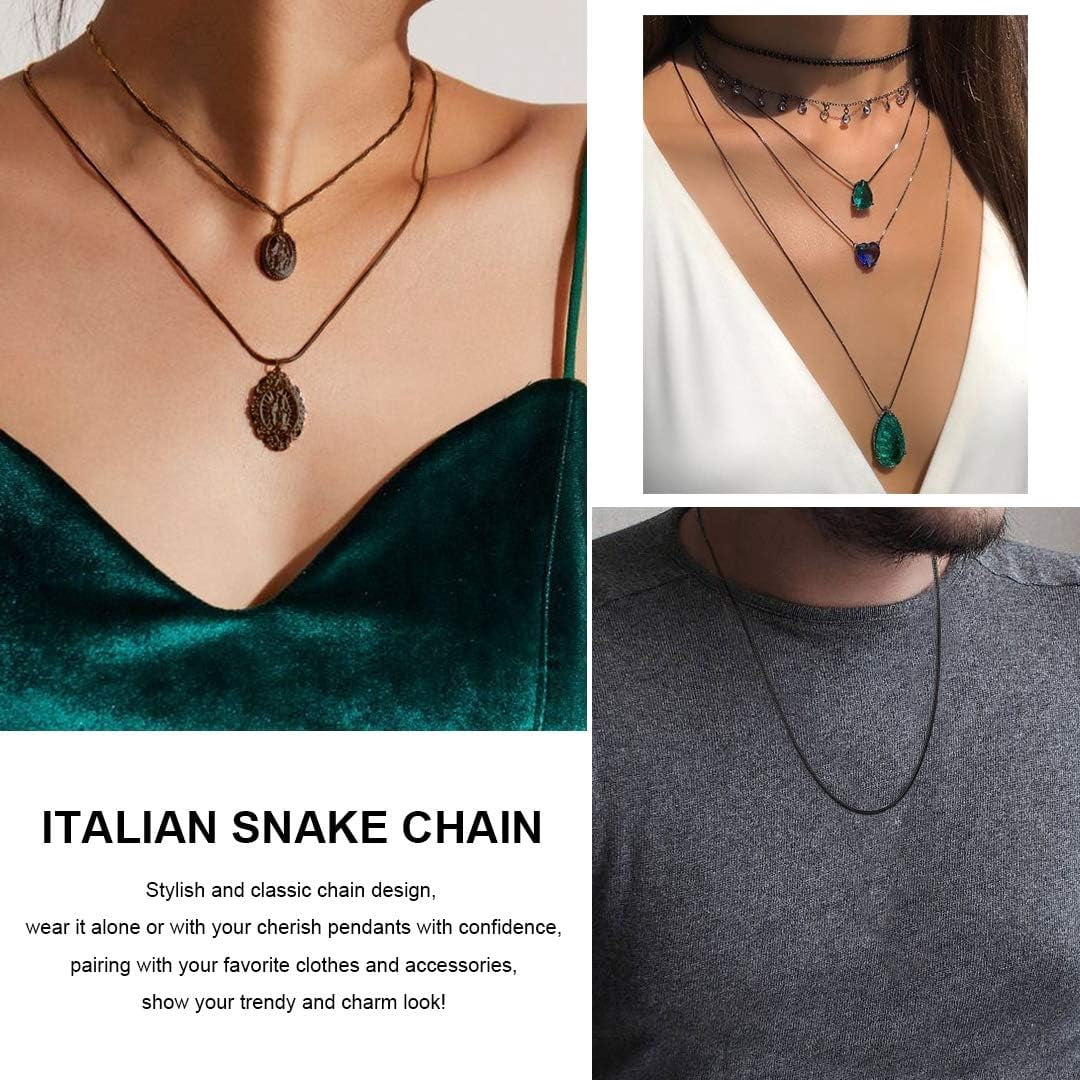 ChainsHouse 1.0mm Thin Black Snake Chain Necklaces for Women Men Silver Lobster Claw 18"-30" Jewelry Gift