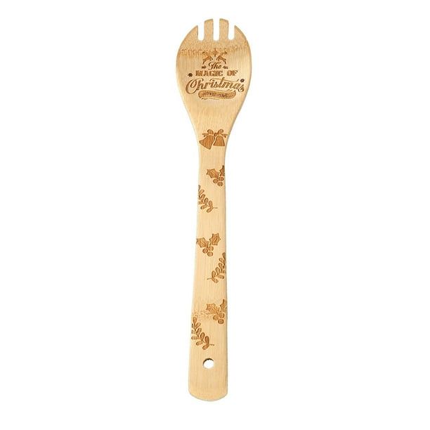 Yhmxh Utensilios de cocina Cuchara de madera Festal, utensilio de cocina y repostería grabado con láser Muebles para cocina Accesorios de cocina Mueble organizador cocina