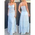 thumbnail image 2 of vera natura Women's 2 Piece Skirts Outfits Solid Color Ruched Tie-Up Front Sleeveless Cami Tops Long Skirts Clothes Set Blue M, 2 of 8