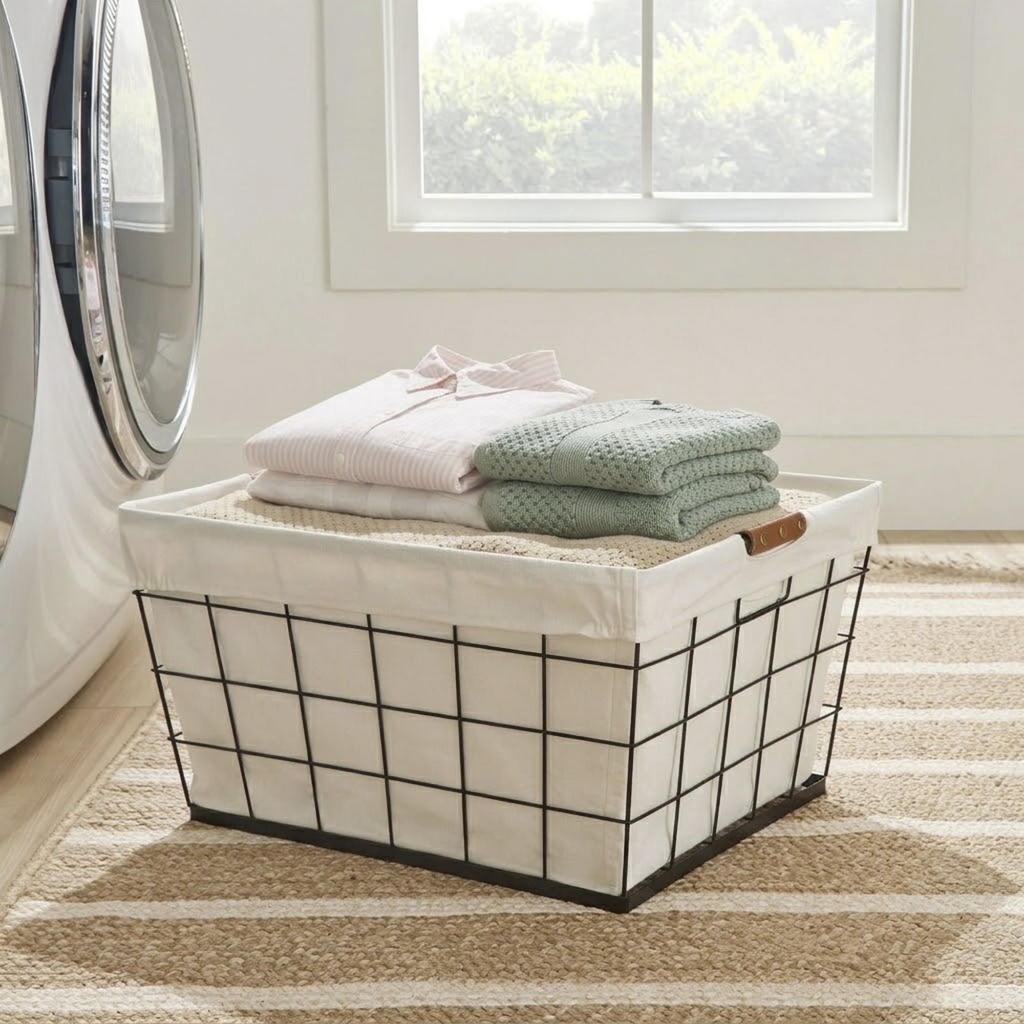 (2 pack) Better Homes & Gardens 60L Rectangular Steel Laundry Basket, Black & Natural, Adult