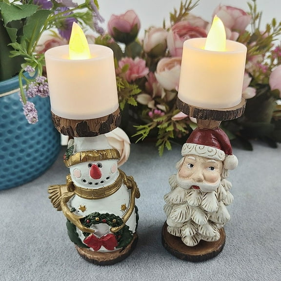 Xmas Theme Resin Candle Holder Decorative - Resin Santa Claus Candlestick Desktop Decoration Gift for Christmas Holiday Gatherings and Home Decor Present for Friends and Family