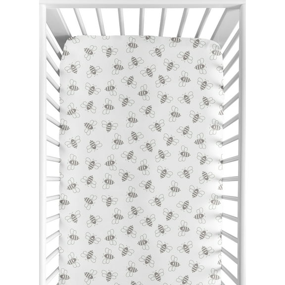Sweet Jojo Designs Bees White and Grey Fitted Crib Sheet