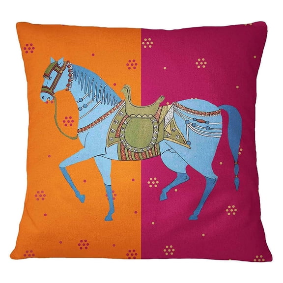 S4Sassy Pillow Case Square Cushion Cover Mughal Horse Print Multicolor Decorative -16 x 16 Inches