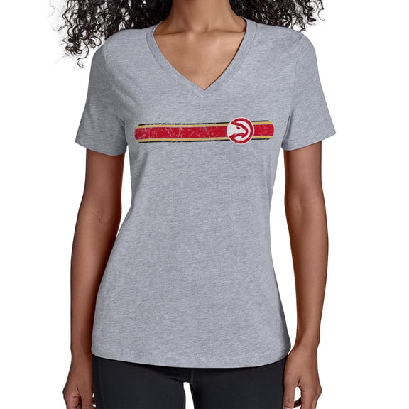 Women's Starter Gray Atlanta Hawks Team Stripe V-Neck T-Shirt