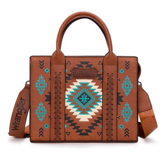 Wrangler Aztec Tote Bag for Women Boho Satchel Purses and Handbags, Brown