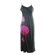 Natori Black Charm Embroidered Silky Nightgown S