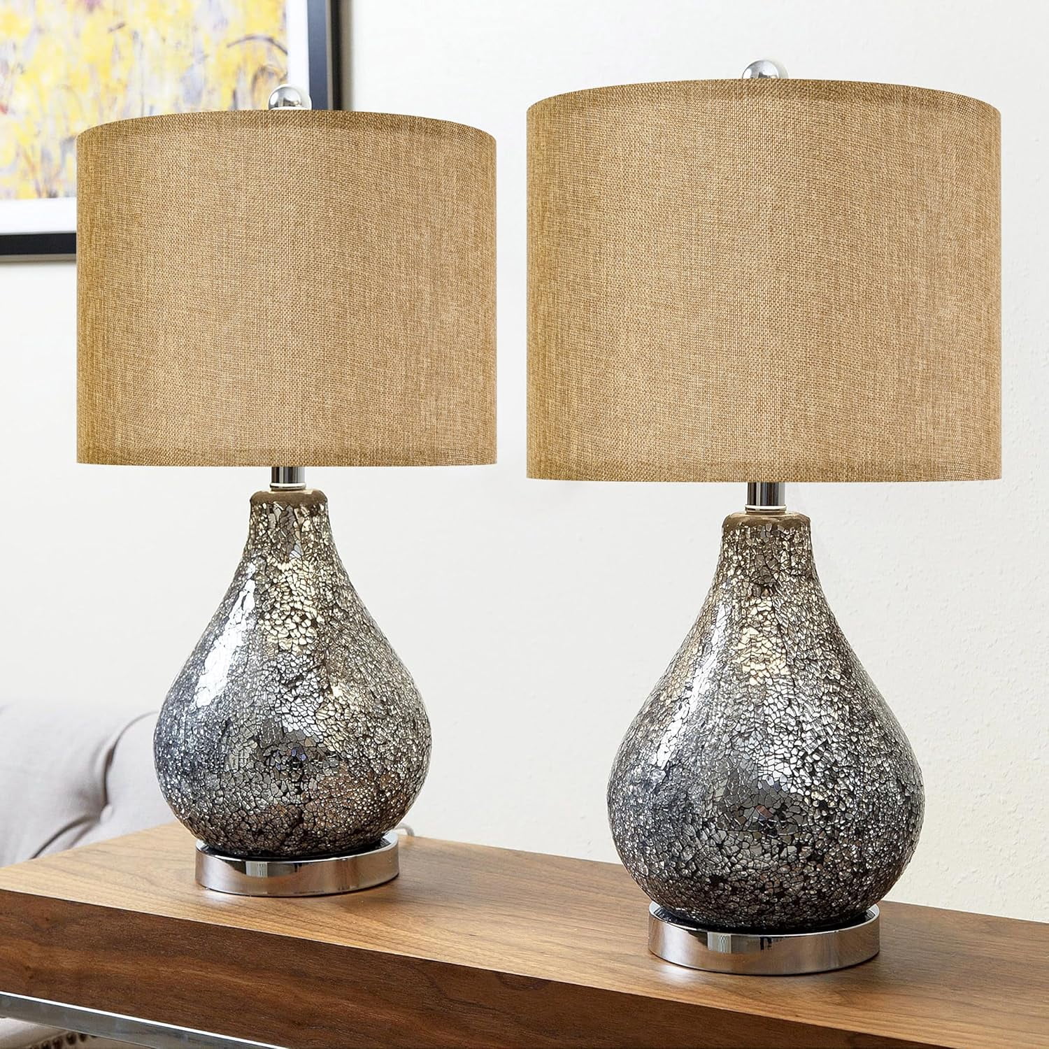 GO&SO Set of 2 Brown Medium Drum Lamp Shades 13" Top x 13" Bottom x 10" High (Spider) Farmhouse Lampshades for Table Lamp & Bedside Lamp - Handcrafted