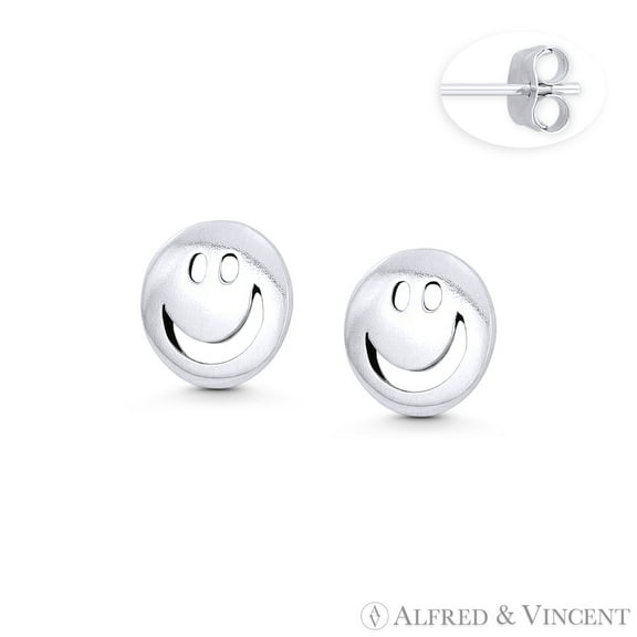 Smiley Face Emoji Charm 9mm Stud Earrings in Oxidized .925 Sterling Silver