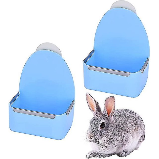 Cuenco de comida para conejos, caja de comida, comedero automático, comedero volcado, 2 piezas, azul